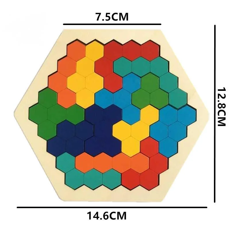 Puzzle hexagonal bois coloré pour enfants