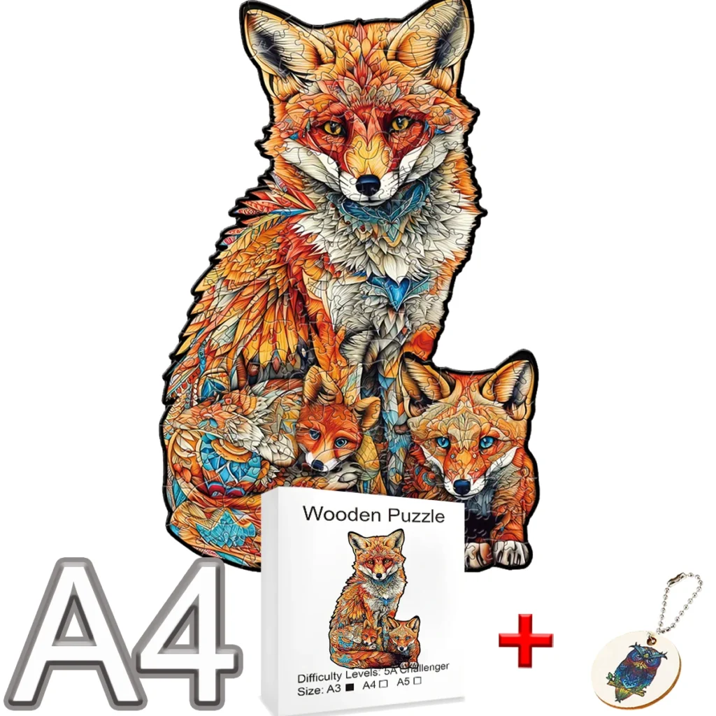 Puzzle famille renard bois