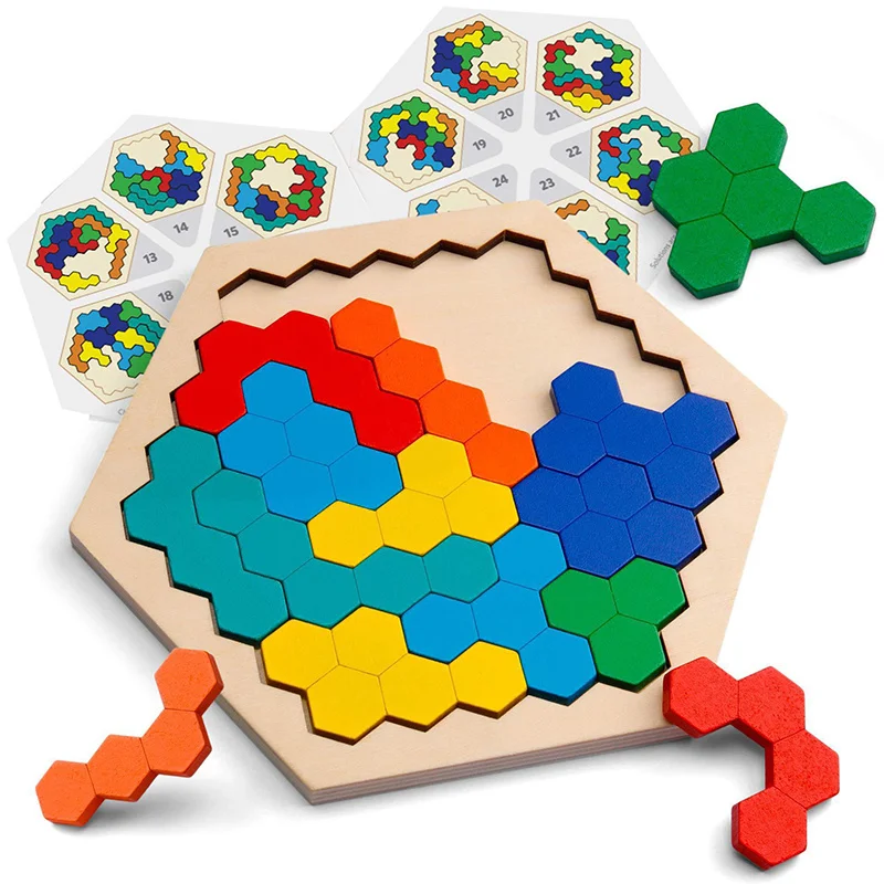 puzzle bois hexagonal éducatif