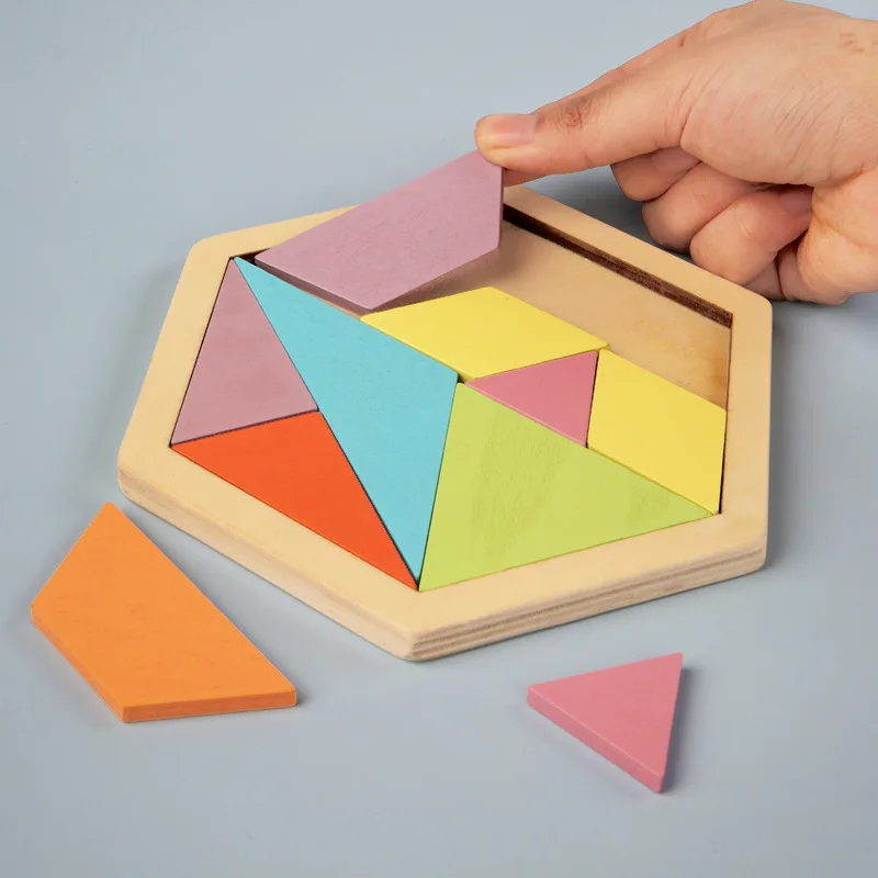 Puzzle hexagonal bois coloré enfants