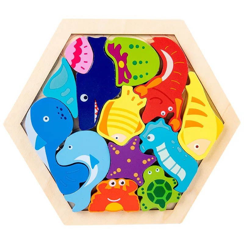 Puzzle en bois animaux marins enfants